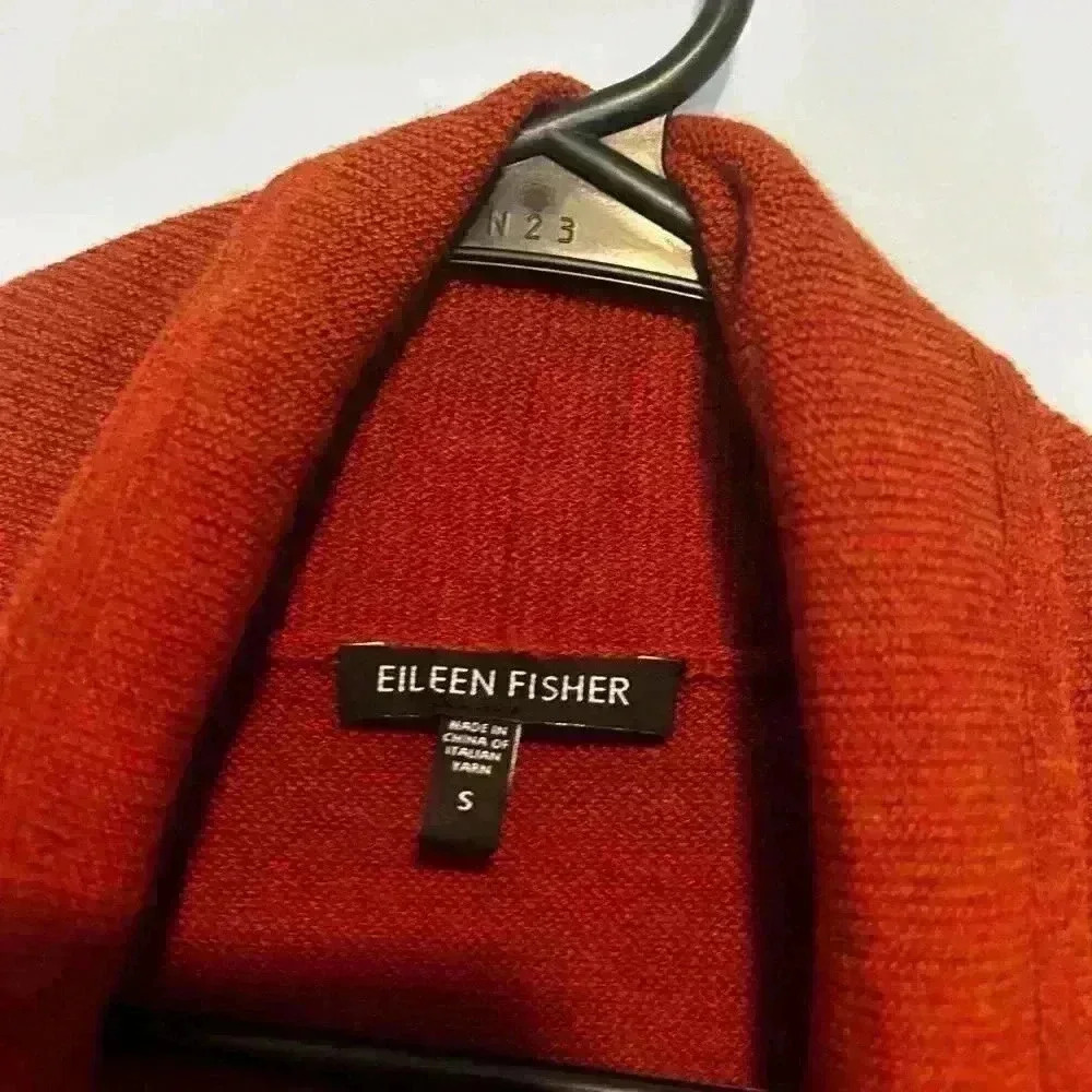 Eileen Fisher Womens Small Open Cardigan 100% Wool Knit Orange/Burgundy - Picture 4 of 5